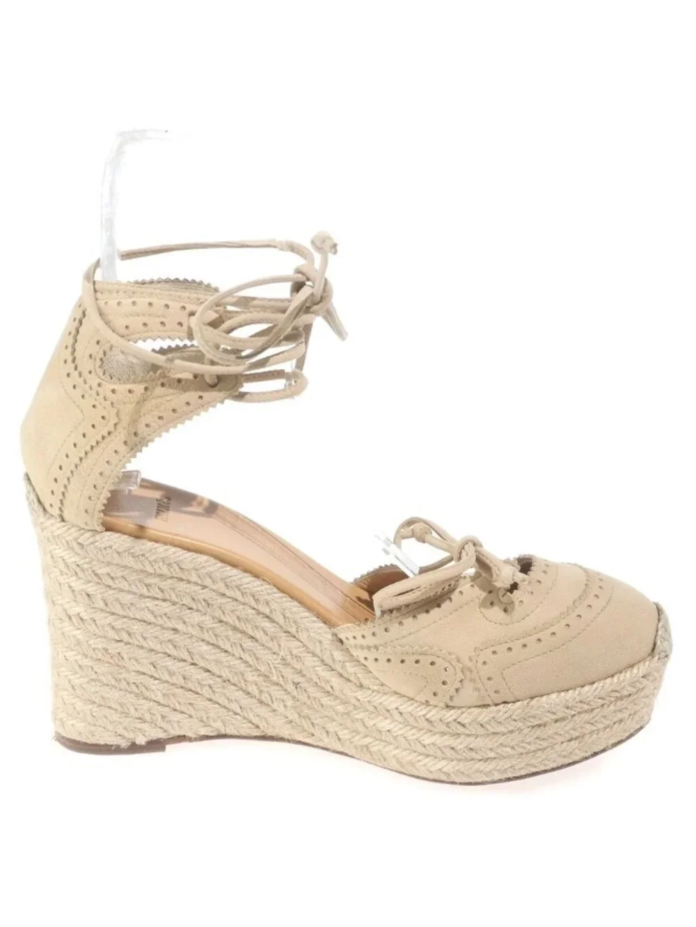 Hermes Wedge Sole Espadrille Pumps Mules Suede Beige
